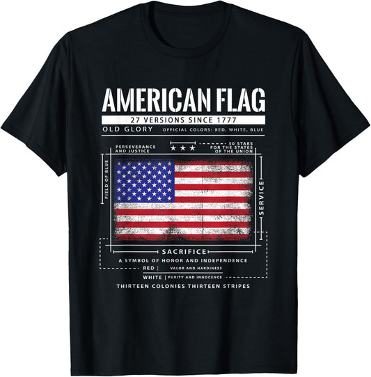 American Flag Schematic | Patriotic Military America USA T-Shirt
