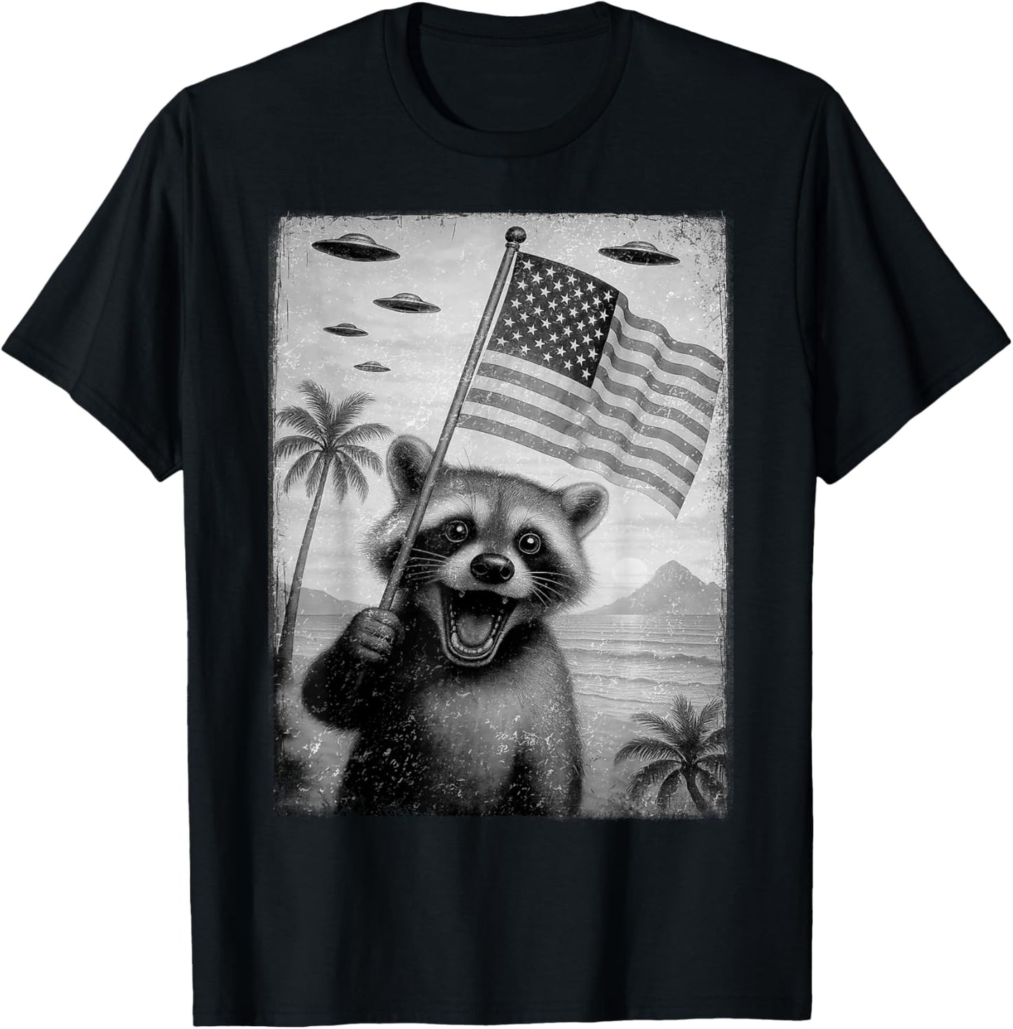 Funny Racoon Selfie With Ufos Meme 4th Of July Shirt Men Kid T-shirt