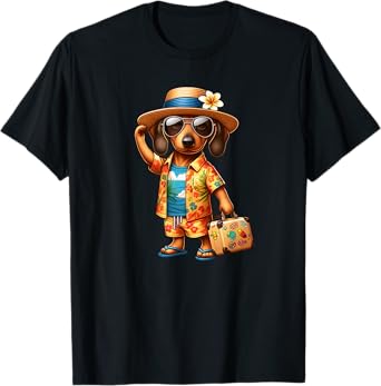 Funny Dachshund Doxie Dog Hawaiian Outfit Men Women Kids T-Shirt