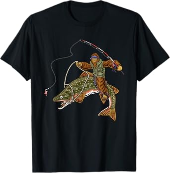 Brook Trout River Fishing Bigfoot Hunting Fishermen T-Shirt