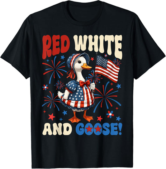 Red White And Goose 4th Of July Funny Goose Firecracker T-Shirt