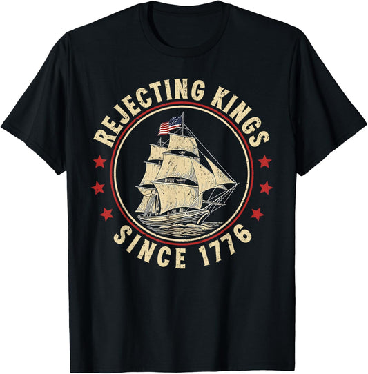 Rejecting Kings Since 1776 Vintage Patriotic American Flag T-shirt
