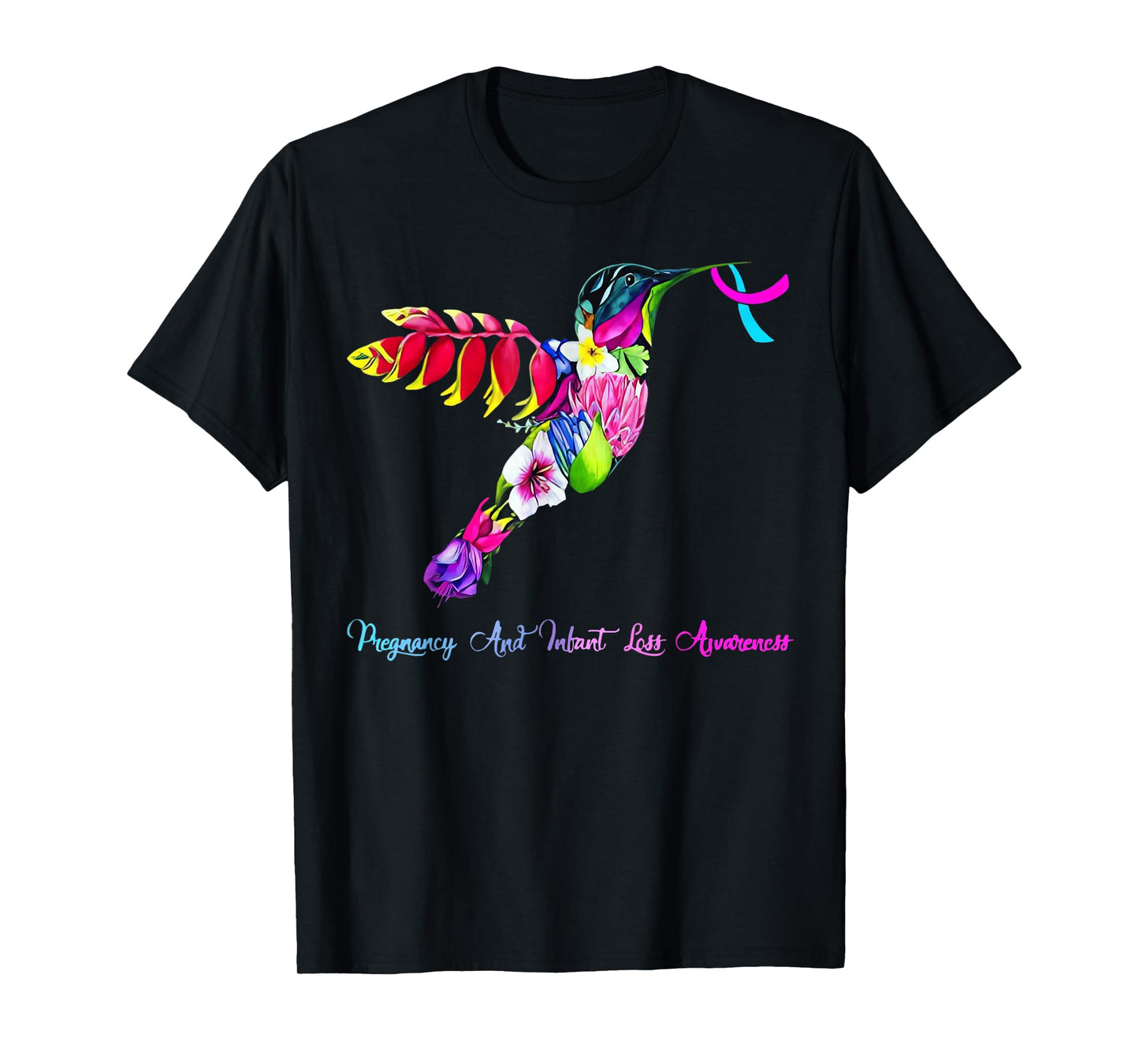 Hummingbird Blue Pink Ribbon Pregnancy Infant Loss Awareness T-Shirt