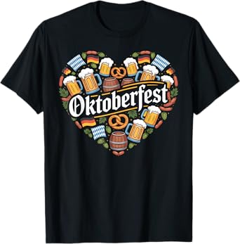 Oktoberfest Heart Beer Pretzel Sausage German Festival T-Shirt