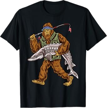 Northern Outdoors Sturgeon Collection Men's Black Sturgeon Fishing Bigfoot Hunting T-Shirt