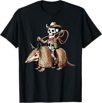 Vintage Cowboy Skeleton Riding Armadillo Funny Western Retro T-Shirt