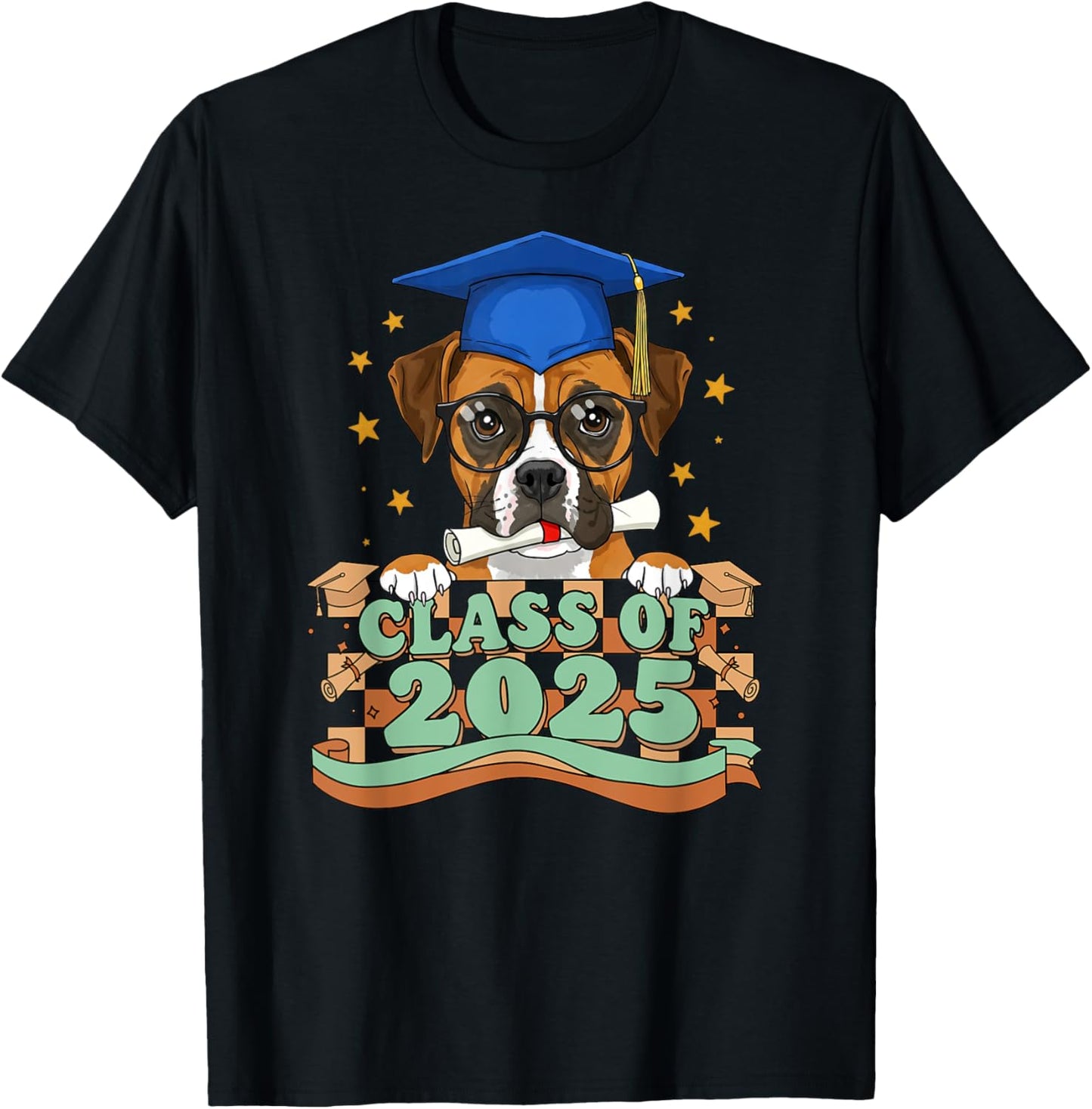 Graduate Boxer Dog Class Of 2025 Kids Mens Womens Graduation T-shirt by TeeBrew