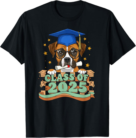 Graduate Boxer Dog Class Of 2025 Kids Mens Womens Graduation T-shirt by TeeBrew