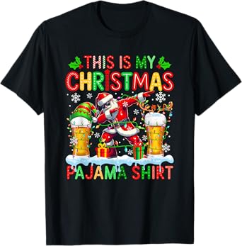 My Xmas Pajama Shirt Santa Dabbing Elf Reindeer Beer Glasses T-Shirt