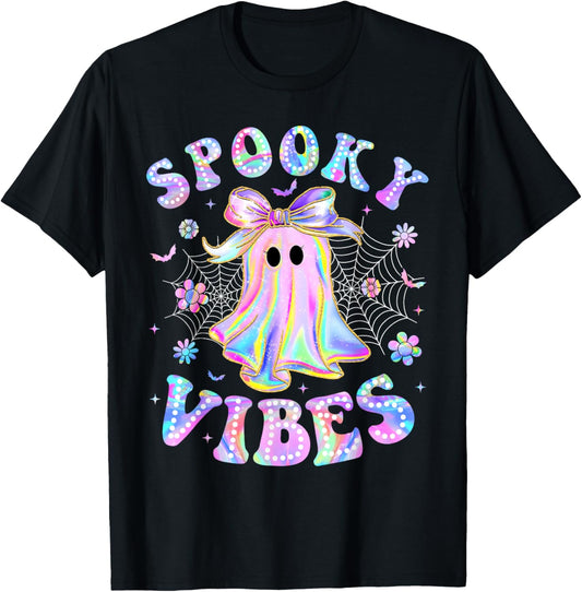 Spooky Vibes Ghost Retro Halloween Boo Boo Crew T-Shirt
