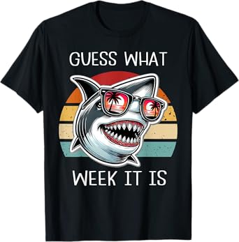 Vintage Shark 2025 Week Guess What Week It Is Shark Lover T-Shirt