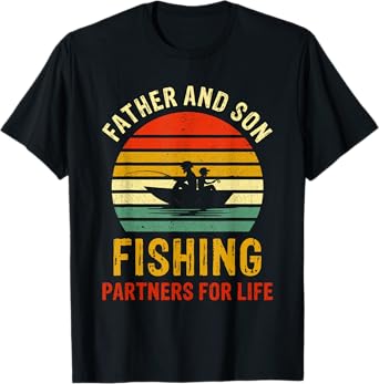 Vintage Dad And Son Fishing Partners For Life Fathers Day T-Shirt