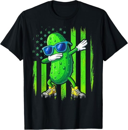 Graphic Pickle Retro American Flag Dabbing Cucumber Lover T-Shirt