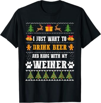 Drink Beer Funny Weiner Dachshund Dog Ugly Christmas Sweater T-Shirt for Men