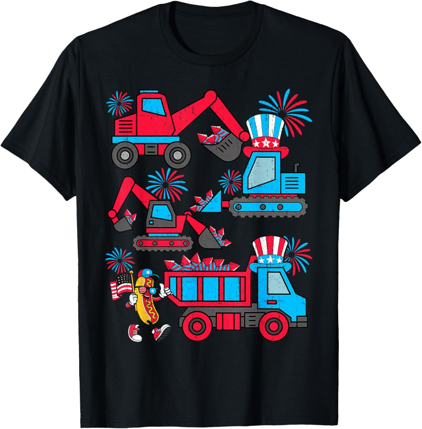 Kids 4th July Construction Trucks Patriot Boy Kid Toddler T-shirt