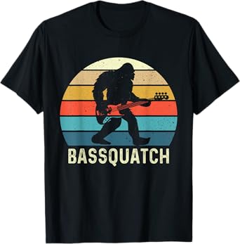 Bassquatch! Funny Bigfoot Guitar Outdoor Retro T-Shirt, Small, Black