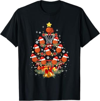 Basketball Christmas Tree Xmas Santa Sports Mens Womens Kids T-Shirt