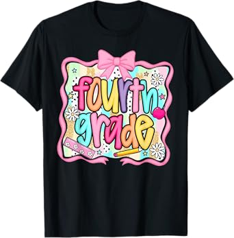 Fourth Grade Floral Coquette 4th Grade Girls Back to School T-Shirt