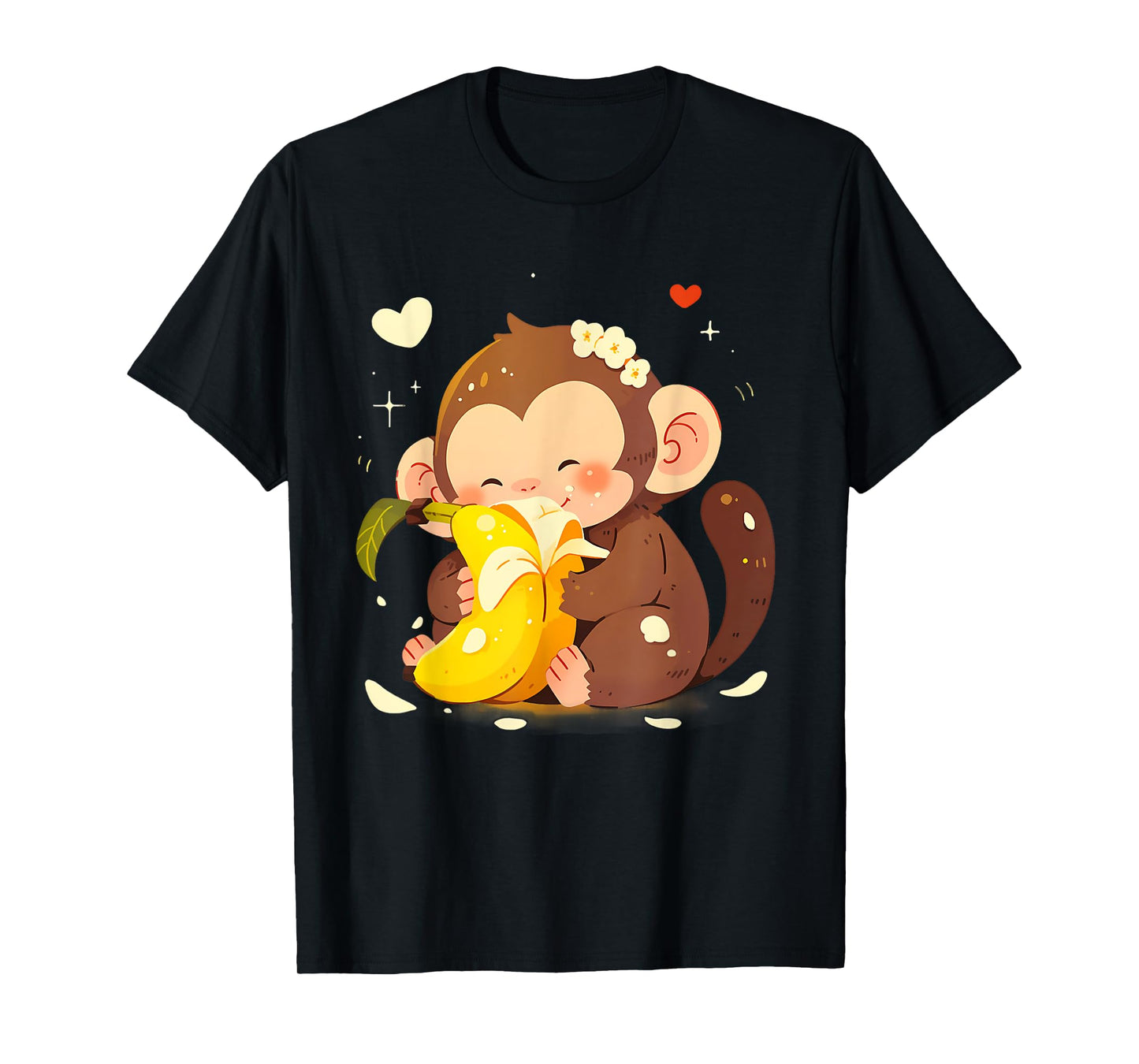 Banana Monkey Cute Monkey Drawing Bananas Fruit Wildlife T-Shirt