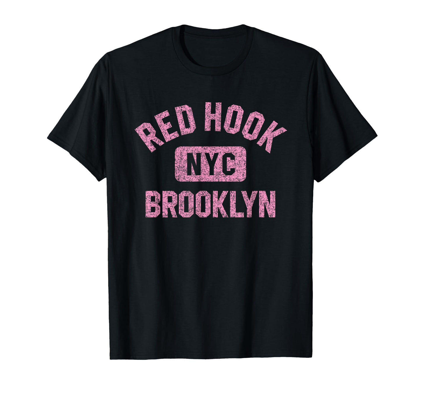 Red Hook Brooklyn NYC Gym Style Distressed Pink Print T-Shirt