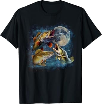 Three Walleye Howling The Moon Vintage 90s Walleye Fishing T-Shirt