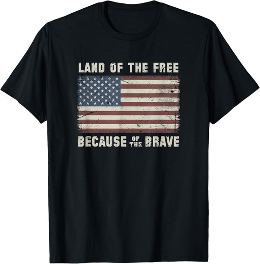 Land of the Free Because of the Brave Vintage Flag T-Shirt