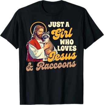 Christian Racoon Trash Panda A Girl Loves Jesus & Raccoons T-Shirt
