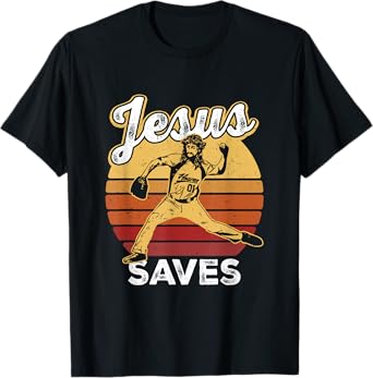 Retro Jesus a Saves Baseball Pitcher Fan Christian T-Shirt