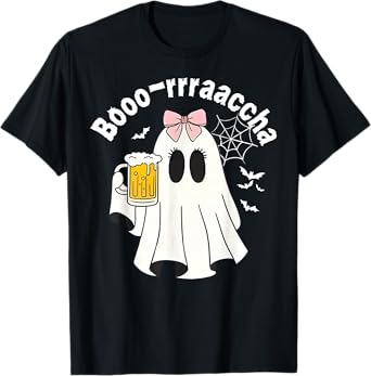 Boo rracha Latino Halloween Funny Ghost Bow Drinking Beer T-Shirt