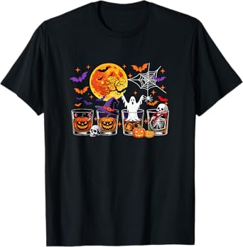Collection Whiskey Glasses Halloween Witch Boo Skeleton T-Shirt