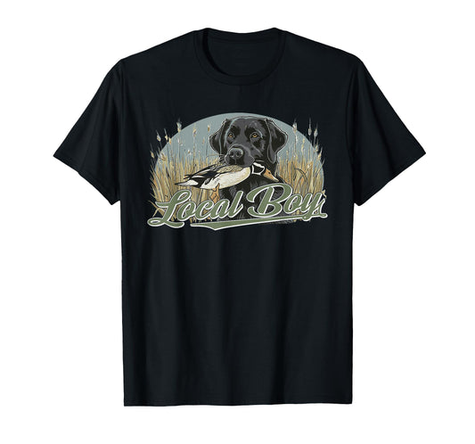 Local Duck Hunting Boy Black Lab Dog Outdoor Vintage T-Shirt