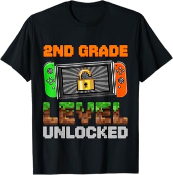 2nd Grade Level Unlocked Pixel Game First Day Boy Kids T-Shirt