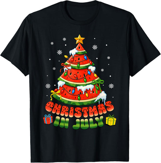 Christmas In July Watermelon Xmas Tree Summer Men Women Kids T-shirt
