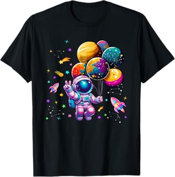 Astronaut Holding Planet Balloons Girls Toddler Kids T-Shirt