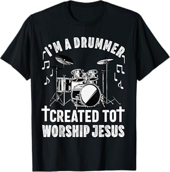 Christian Drummer Drum Player Stick Men Jesus Worship Music T-Shirt