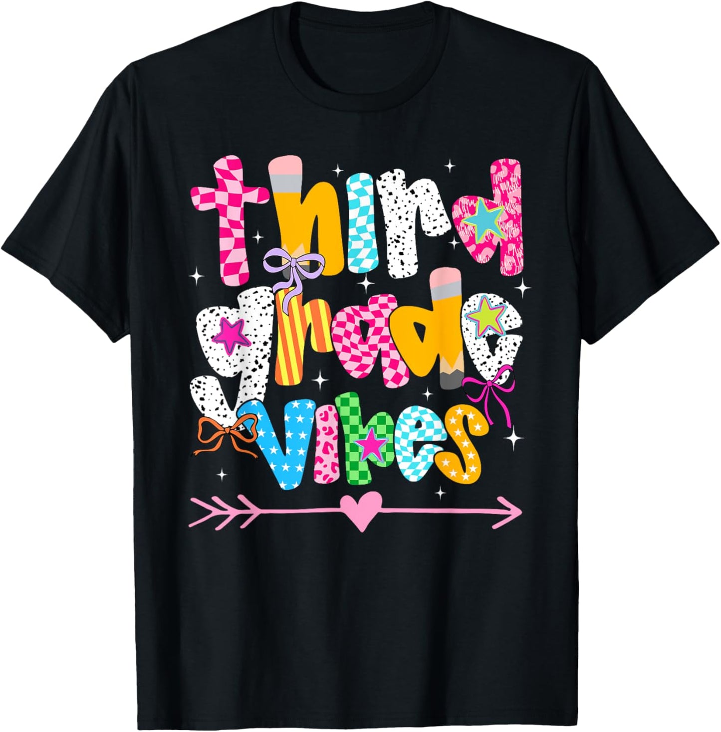 Back To School Groovy Teacher Third Grade Vibes Smile Face T-Shirt