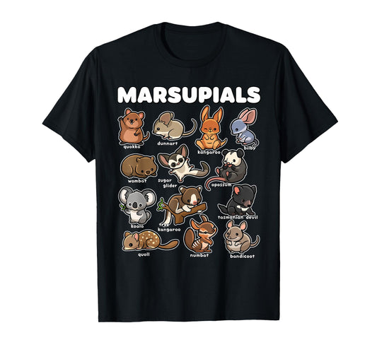 Cute Marsupials Animal Collection Funny Cartoon Wildlife Art T-Shirt