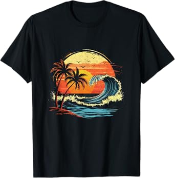 Retro Sunset Tropical Vintage Beach Palm Tree For Men Women T-Shirt
