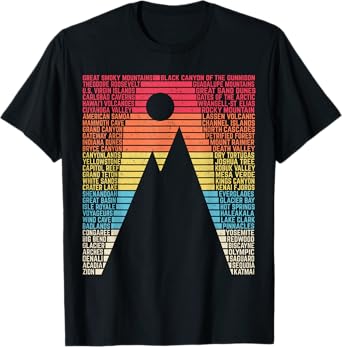 National Parks List Word Vintage Camping Hiking Men Women T-Shirt