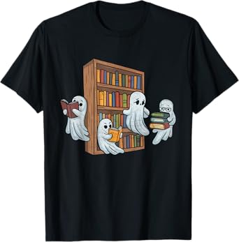 Ghosts Reading Books Teacher Halloween Librarian Book Lover T-Shirt