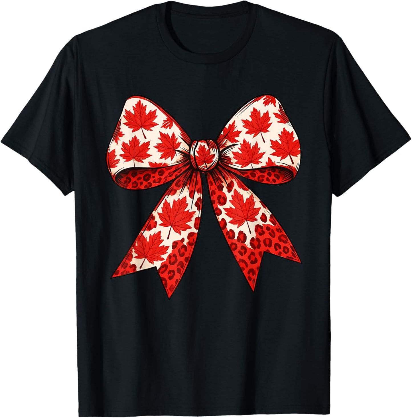 Cute Canada Maple Leaf Bow Leopard Print Gift Girls Women T-Shirt