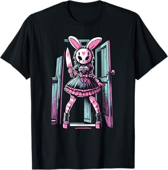 Pastel Goth Bunny Mask Girl Horror Slasher Anime Alt Rabbit T-Shirt