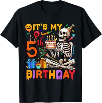 It's My 5th Birthday Halloween Skeleton Matching Party T-Shirt