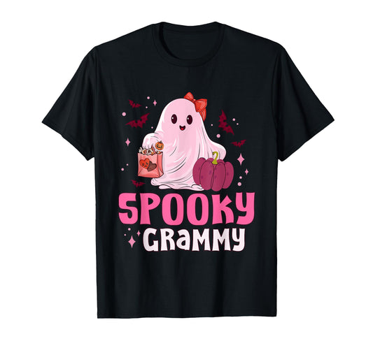 Spooky Grammy Boo Ghost Pink Bow Halloween Costume Women T-Shirt