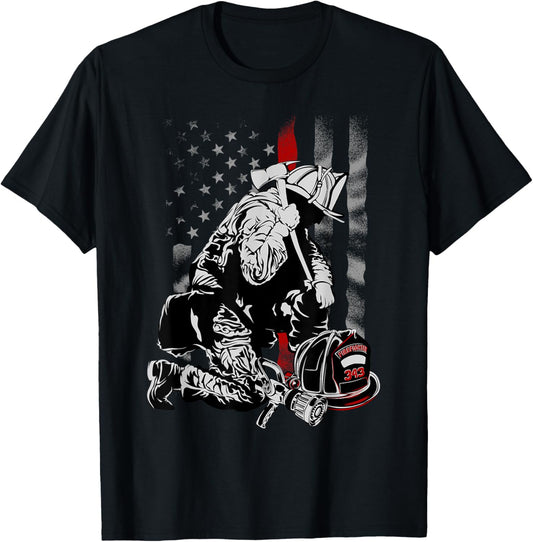 Fireman American Flag Shirt Thin Red Line Firefighter USA T-Shirt