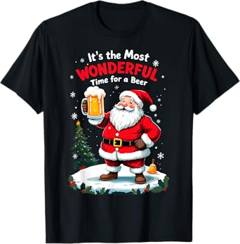 It's the Most Wonderful Time for a Beer Santa Christmas Tee T-Shirt