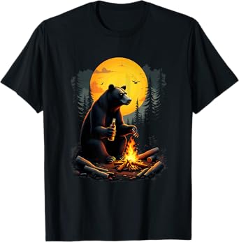 Grizzly Bear Drinking Beer Hiking Camping T-Shirt