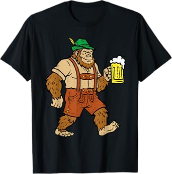 Oktoberfest German Bigfoot Sasquatch Beer Lederhose Mens T-Shirt
