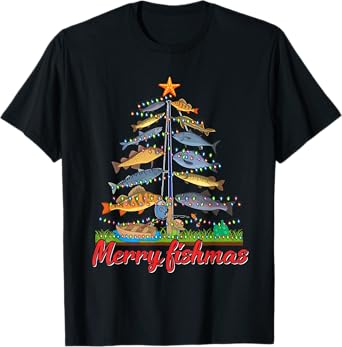 Merry Fishmas Funny Fisher Christmas Tree Fishing Pajama T-Shirt