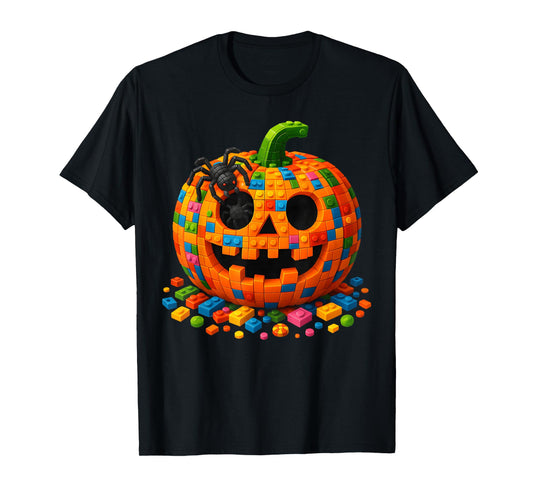 Pumpkin Halloween Master Builder Building Blocks Bricks Kids T-Shirt